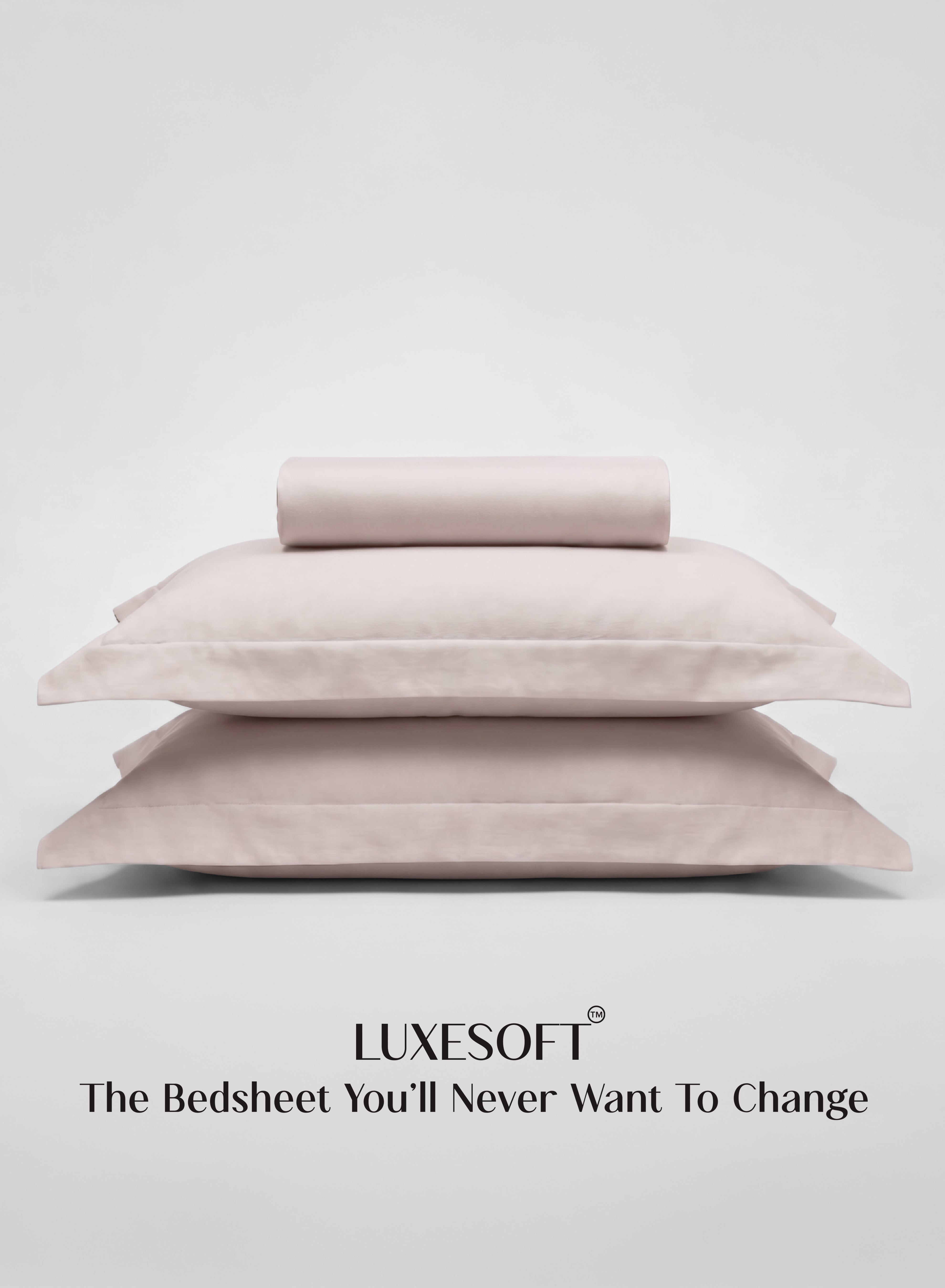 LuxeSoft™ Double Bedsheet Set | Oversized King | Includes 2 Pillow Covers & 2 Cushion Covers | Sakura Blush