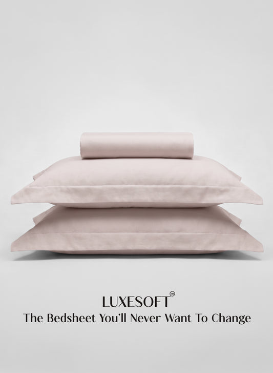 Home Crayons LuxeSoft™ Double Bedsheet Set | Oversized King | Includes 2 Pillow Covers & 2 Cushion Covers | Sakura Blush