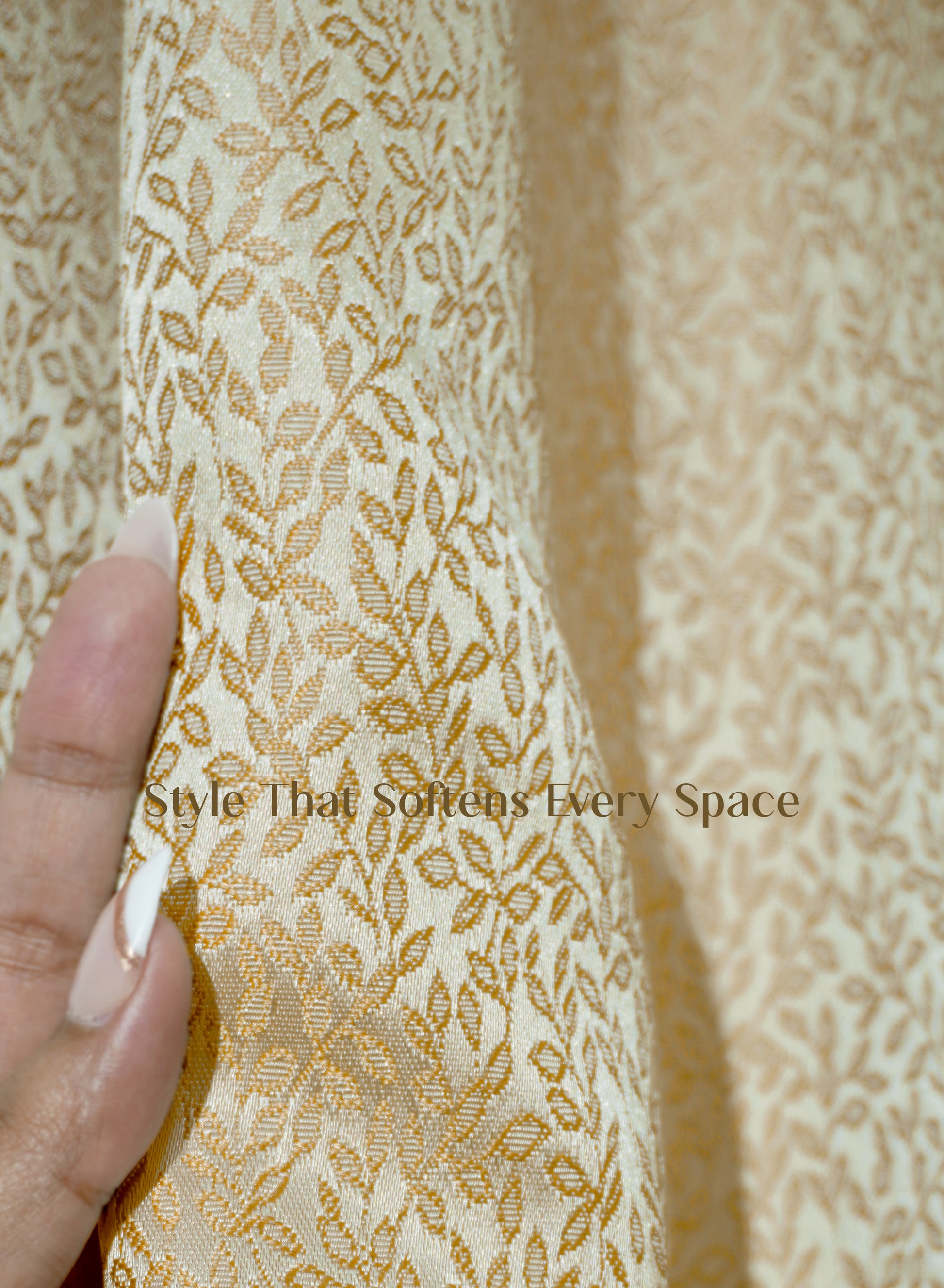 Eudora Jacquard Blackout Curtains | European Jacquard Weave & Total Light Block | Champagne Gold | Set of 2 | Fully Customizable