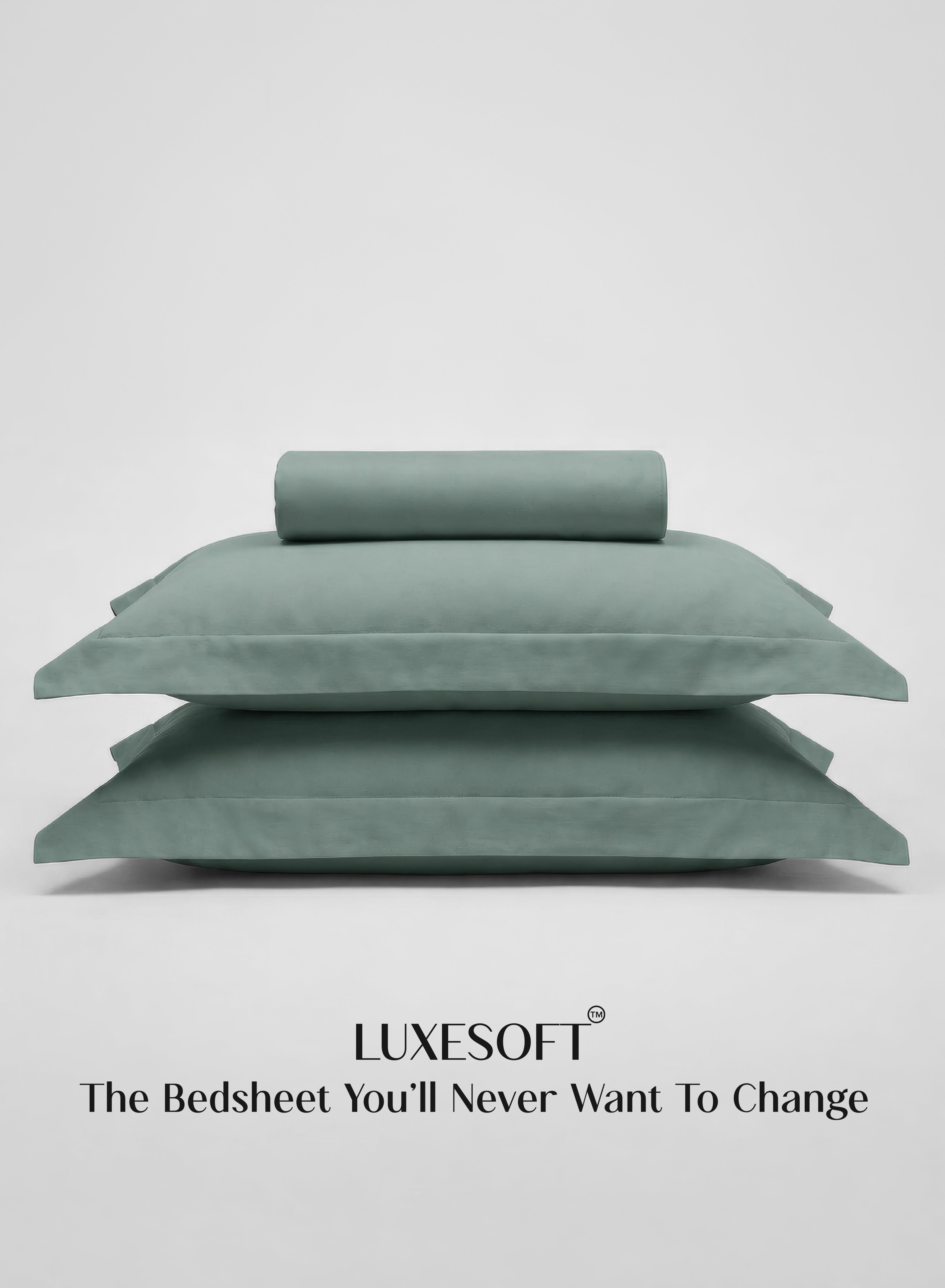LuxeSoft™ Bedsheet Double Set | Oversized King | Includes 2 Pillow Covers & 2 Cushion Covers | Sage Green