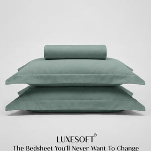 Home Crayons LuxeSoft™ Bedsheet Double Set | Oversized King | Includes 2 Pillow Covers & 2 Cushion Covers | Sage Green