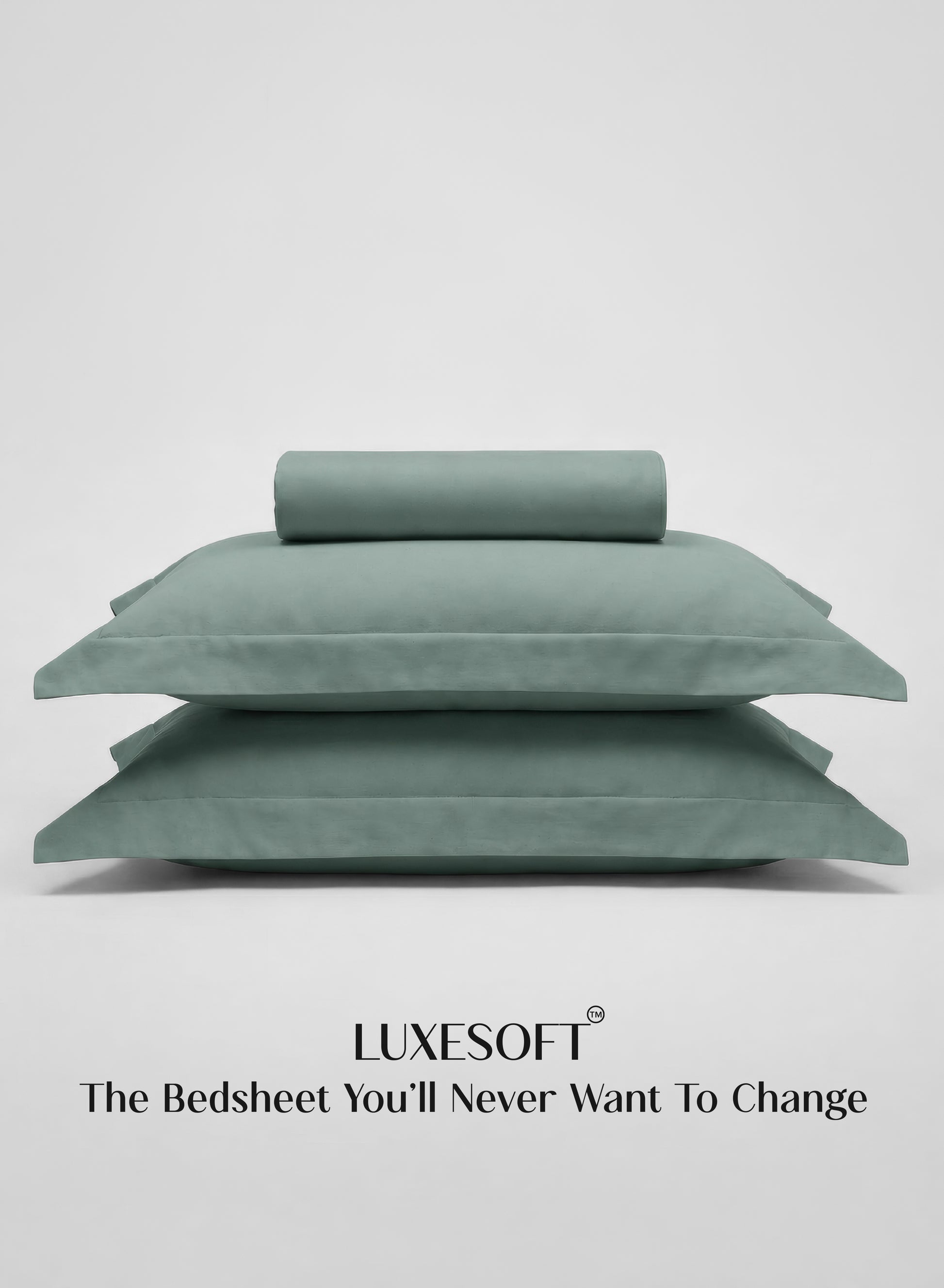 Home Crayons LuxeSoft™ Bedsheet Double Set | Oversized King | Includes 2 Pillow Covers & 2 Cushion Covers | Sage Green