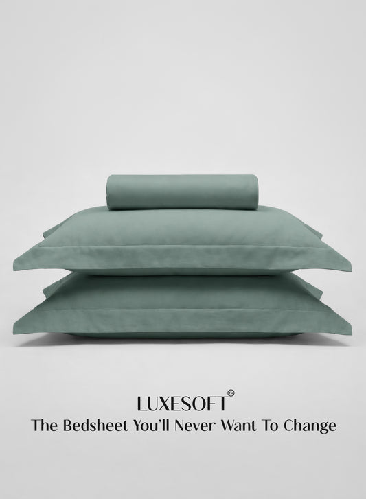 Home Crayons LuxeSoft™ Bedsheet Double Set | Oversized King | Includes 2 Pillow Covers & 2 Cushion Covers | Sage Green