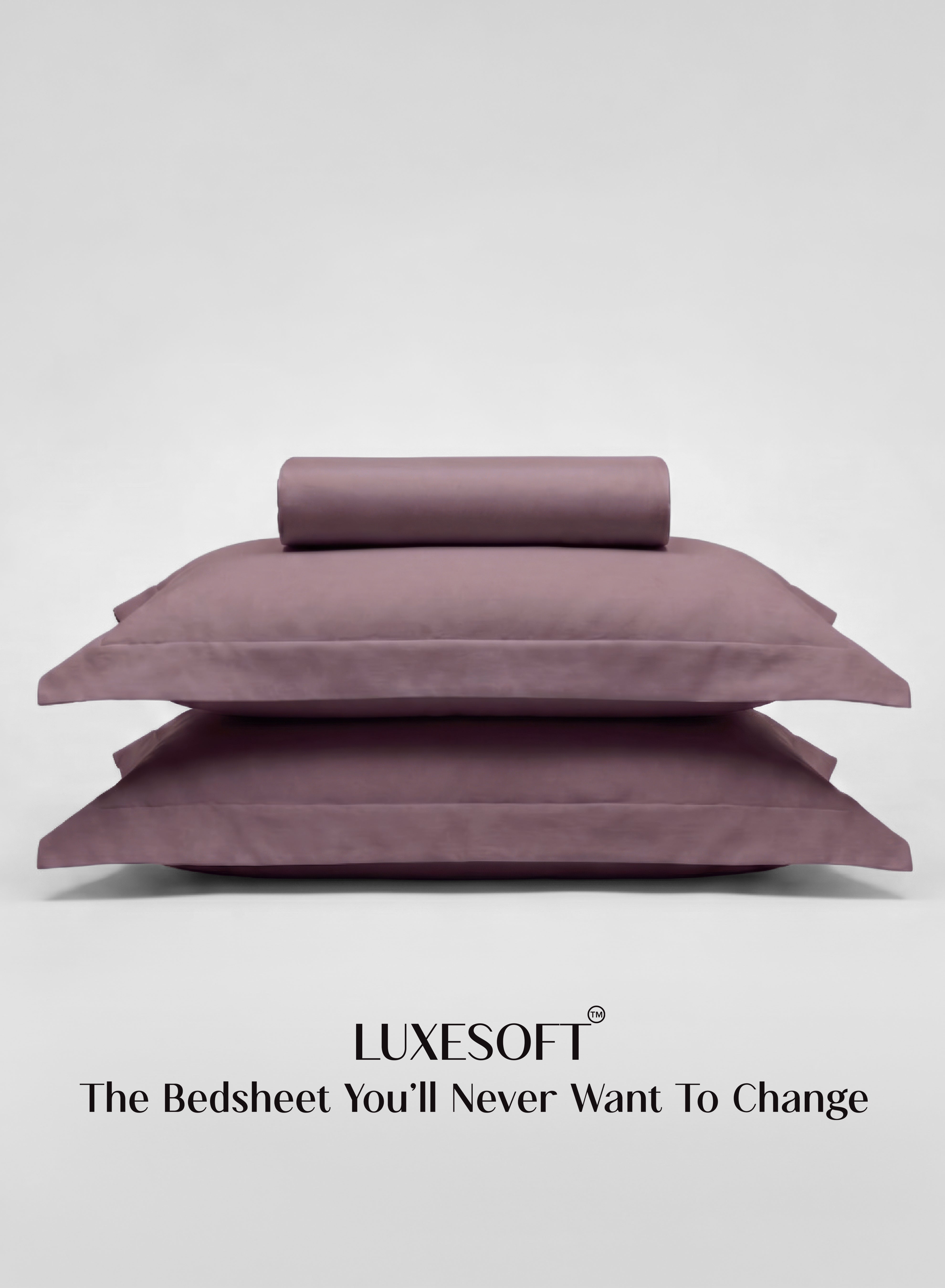 LuxeSoft™ Double Bedsheet Set | Oversized King | Includes 2 Pillow Covers & 2 Cushion Covers | Mulberry