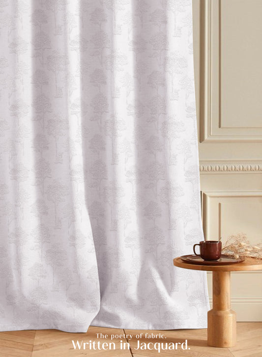 Bern Jacquard Blackout Curtains | Scenic Tree Pattern & Total Light Block | Snow White | Set of 2 | Fully Customizable