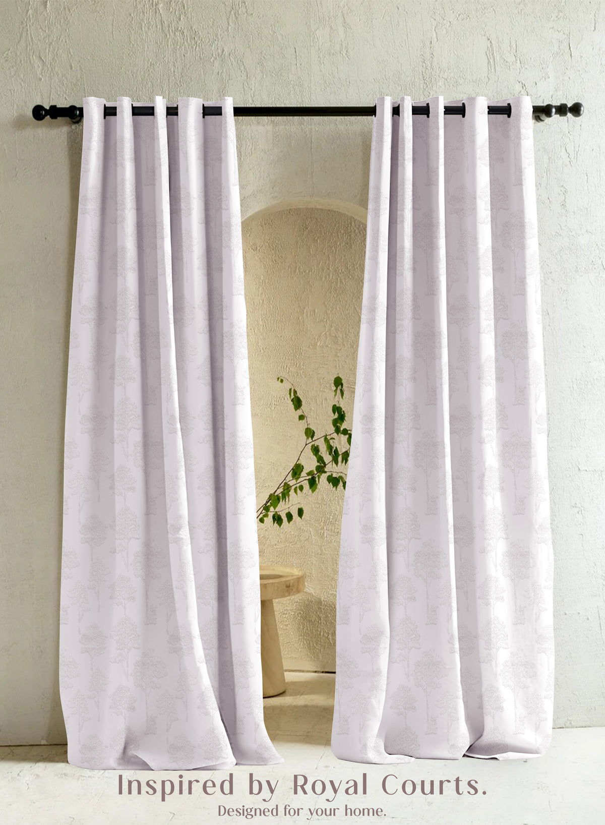Bern Jacquard Blackout Curtains | Scenic Tree Pattern & Total Light Block | Snow White | Set of 2 | Fully Customizable