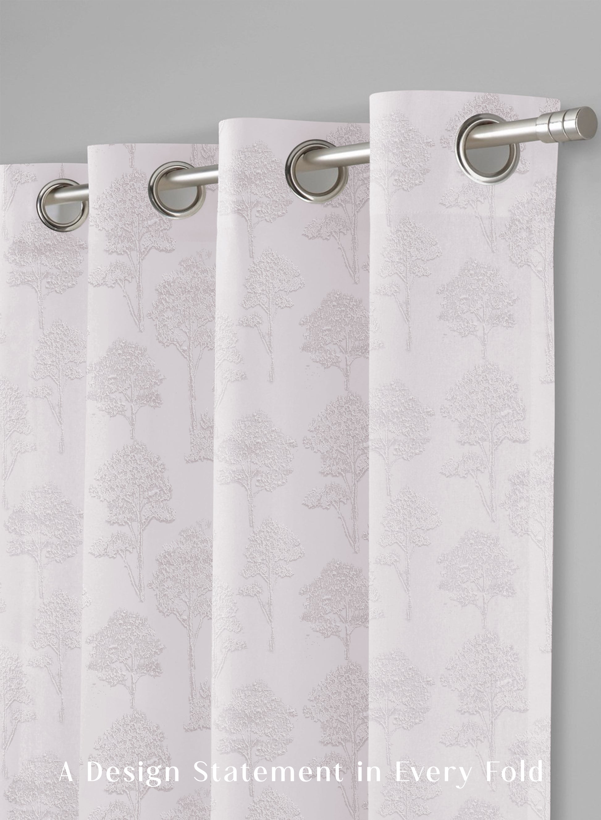 Bern Jacquard Blackout Curtains | Scenic Tree Pattern & Total Light Block | Snow White | Set of 2 | Fully Customizable