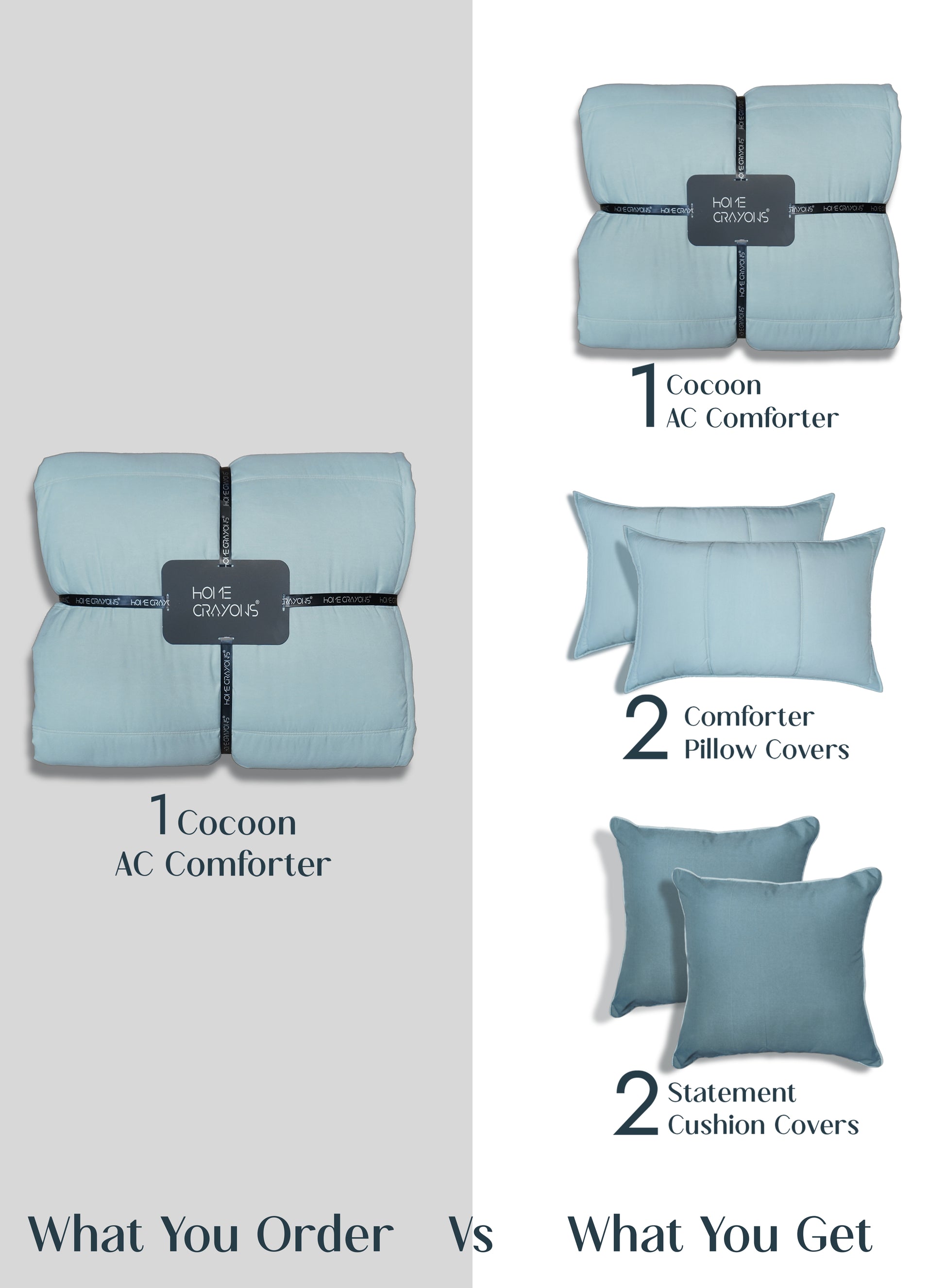 Home Crayons Cocoon AC Comforter Set | 5-Piece Designer Bed Set for Modern Homes | Blue Meadow