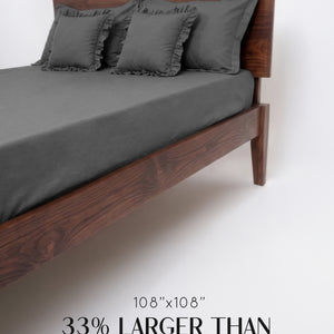 Home Crayons LuxeSoft™ Double Bedsheet Set | Oversized King | Includes 2 Pillow Covers & 2 Cushion Covers | Pebble Gray