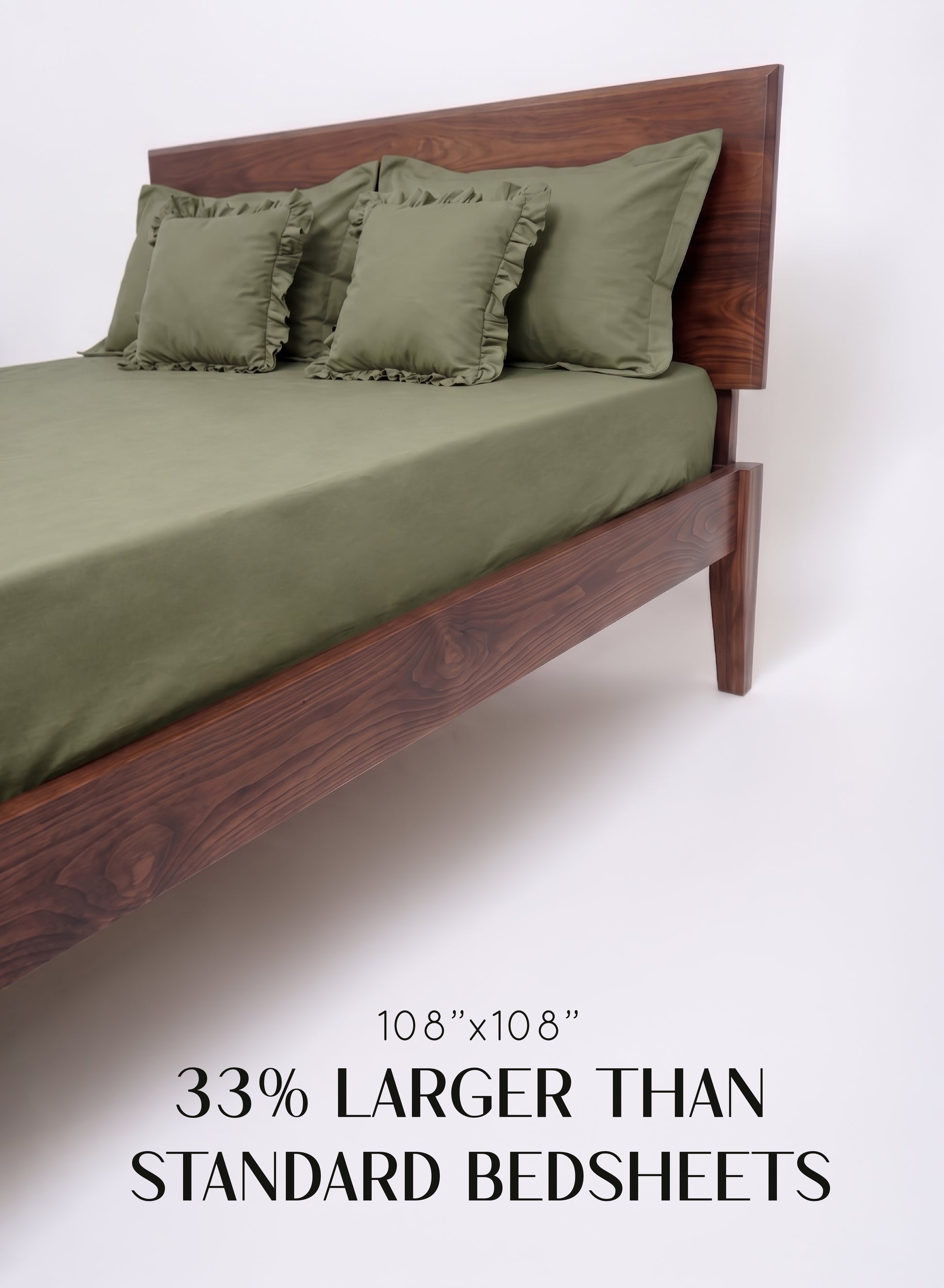 Home Crayons LuxeSoft™ Double Bedsheet Set | Oversized King | Includes 2 Pillow Covers & 2 Cushion Covers | Olive Grove