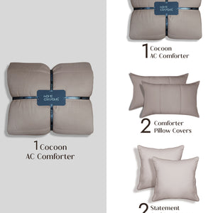 Home Crayons Cocoon AC Comforter Set | 5-Piece Designer Bed Set for Modern Homes | Earthy Beige