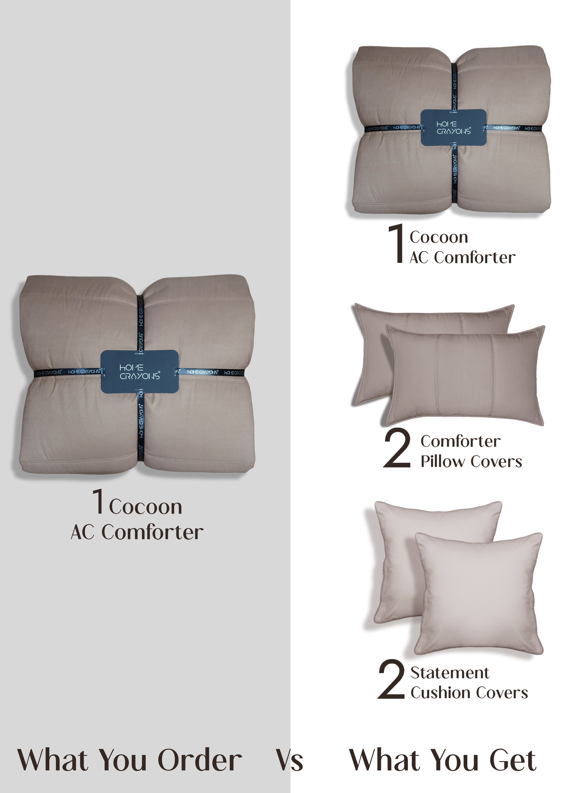 Home Crayons Cocoon AC Comforter Set | 5-Piece Designer Bed Set for Modern Homes | Earthy Beige
