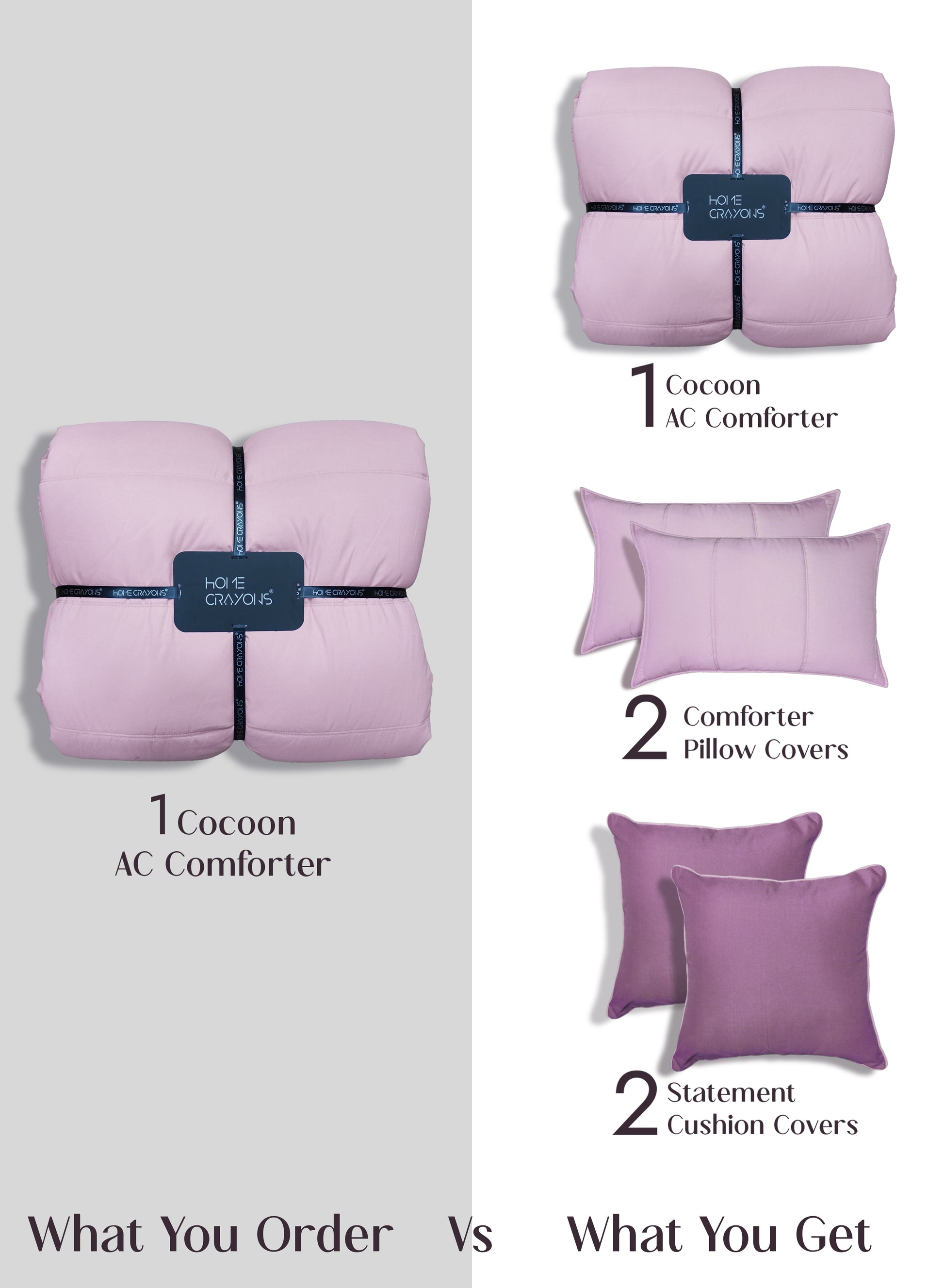 Home Crayons Cocoon AC Comforter Set | 5-Piece Designer Bed Set for Modern Homes | Lilac Daisy