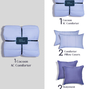 Home Crayons Cocoon AC Comforter Set | 5-Piece Designer Bed Set for Modern Homes | Lavender Haze