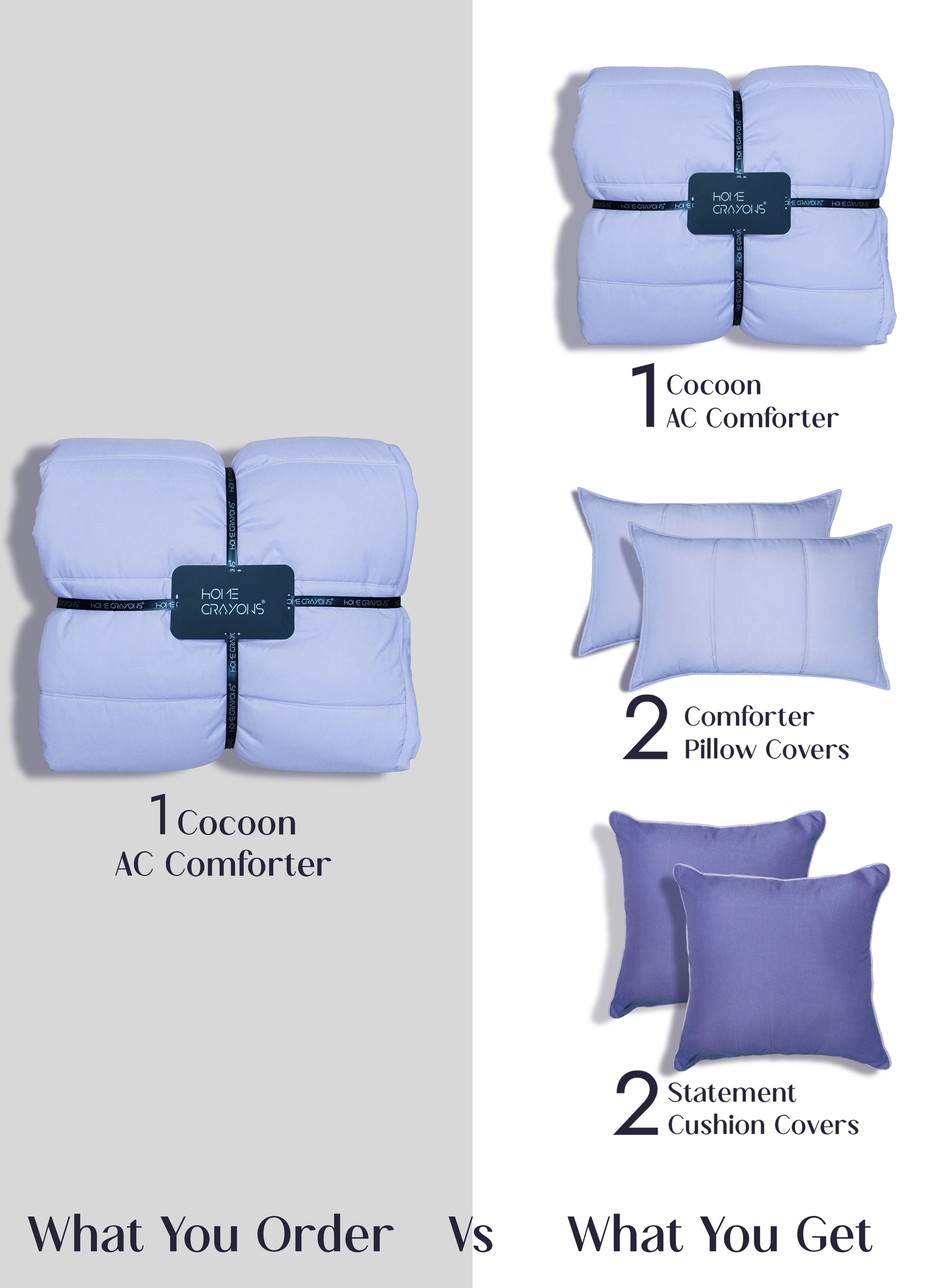 Home Crayons Cocoon AC Comforter Set | 5-Piece Designer Bed Set for Modern Homes | Lavender Haze