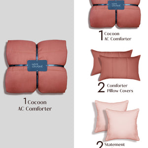 Home Crayons Cocoon AC Comforter Set | 5-Piece Designer Bed Set for Modern Homes | Terracotta