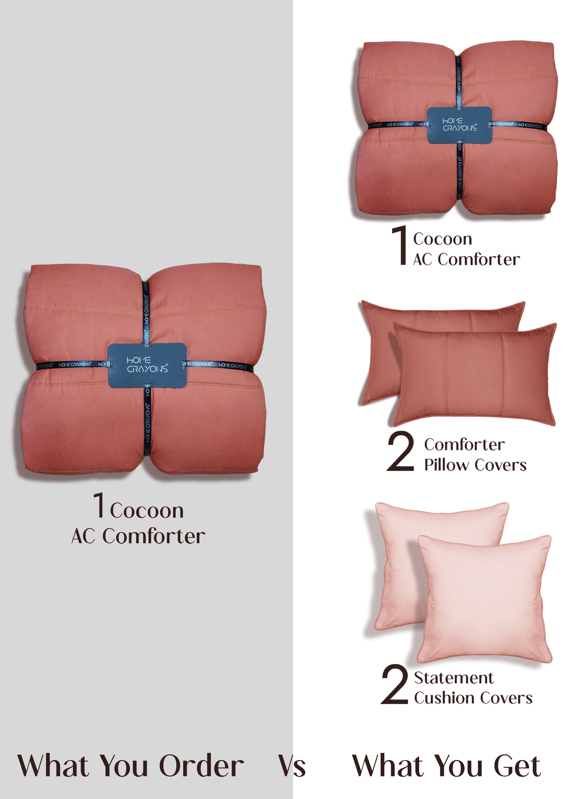 Home Crayons Cocoon AC Comforter Set | 5-Piece Designer Bed Set for Modern Homes | Terracotta