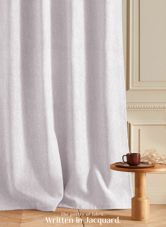 Bern Jacquard Blackout Curtains | Delicate Branch Embroidery & Total Light Block | Snow White | Set of 2 | Fully Customizable
