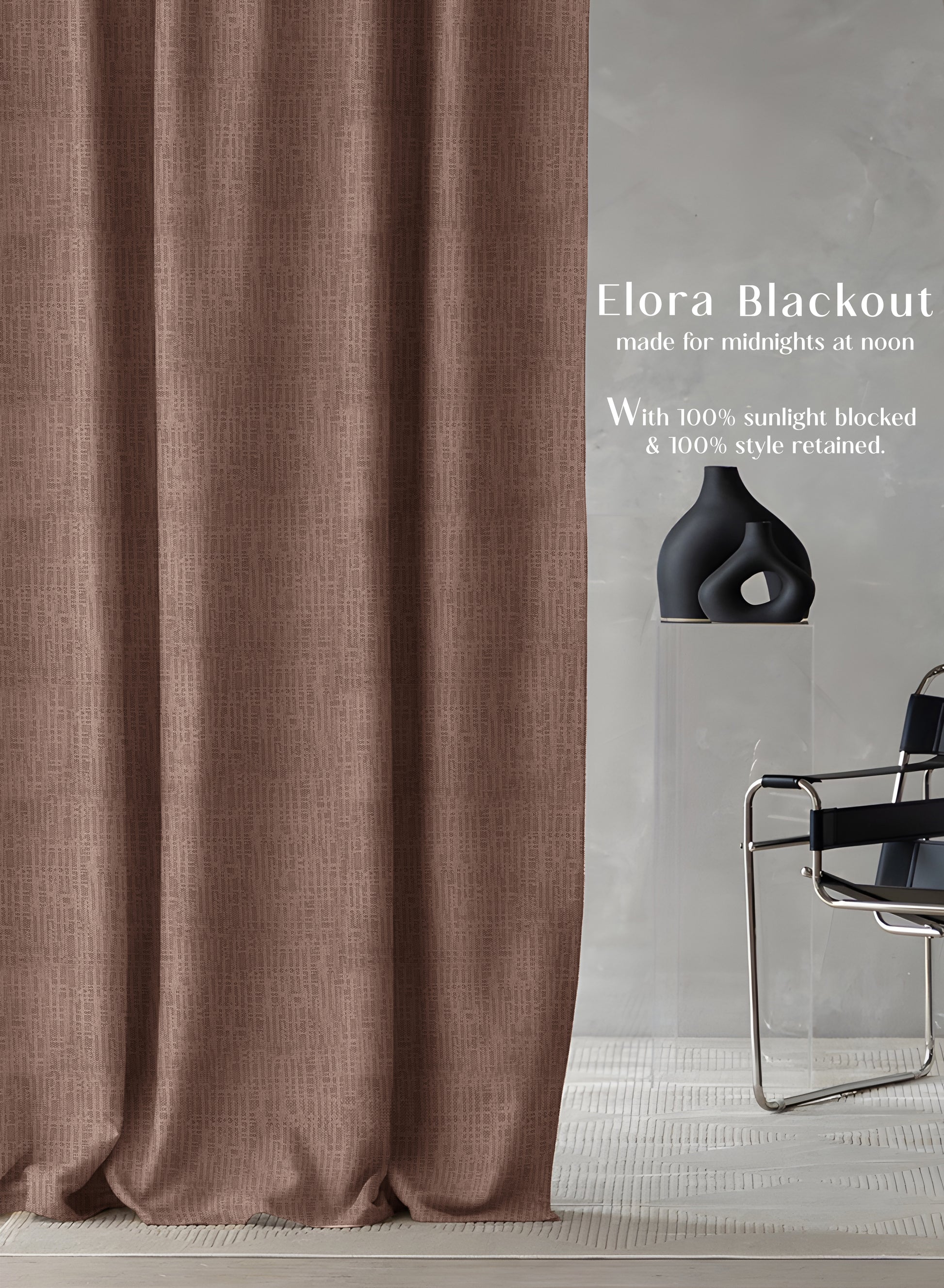 Elora Textured Blackout Curtains | Minimal Design & Total Light Block | Caramel Brown | Set of 2 | Fully Customizable