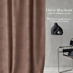 Elora Textured Blackout Curtains | Minimal Design & Total Light Block | Caramel Brown | Set of 2 | Fully Customizable