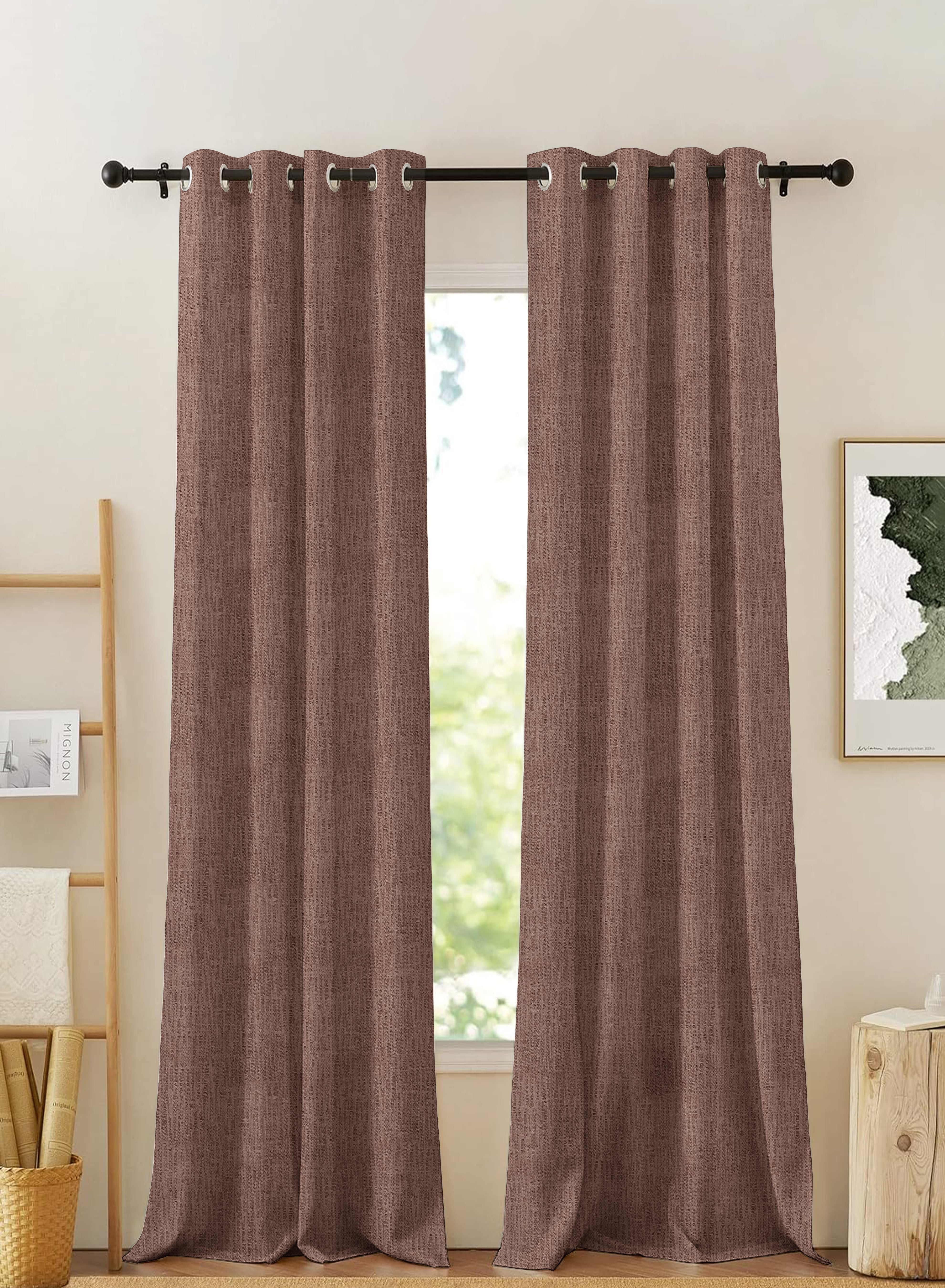 Elora Textured Blackout Curtains | Minimal Design & Total Light Block | Caramel Brown | Set of 2 | Fully Customizable