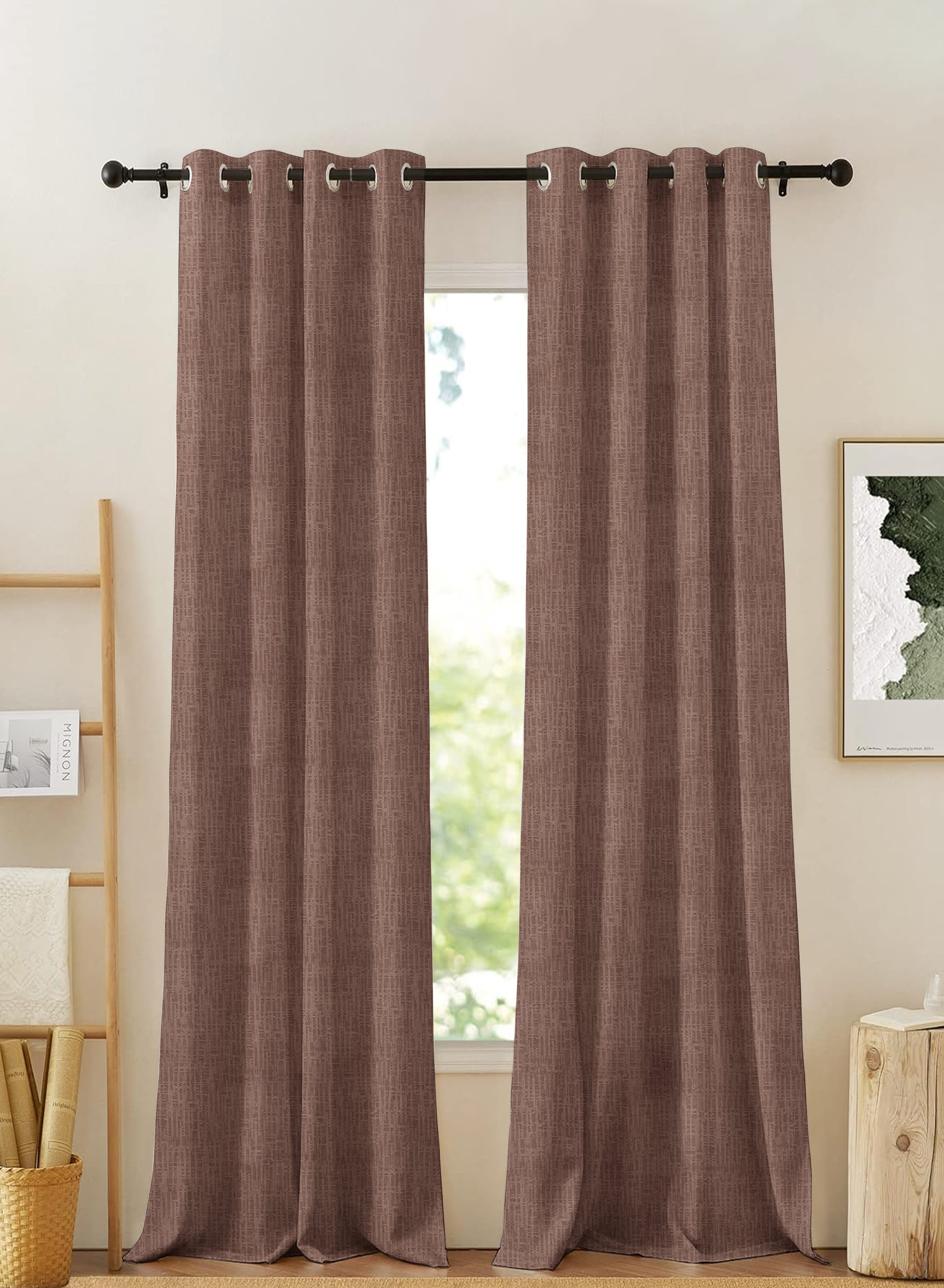 Elora Textured Blackout Curtains | Minimal Design & Total Light Block | Caramel Brown | Set of 2 | Fully Customizable