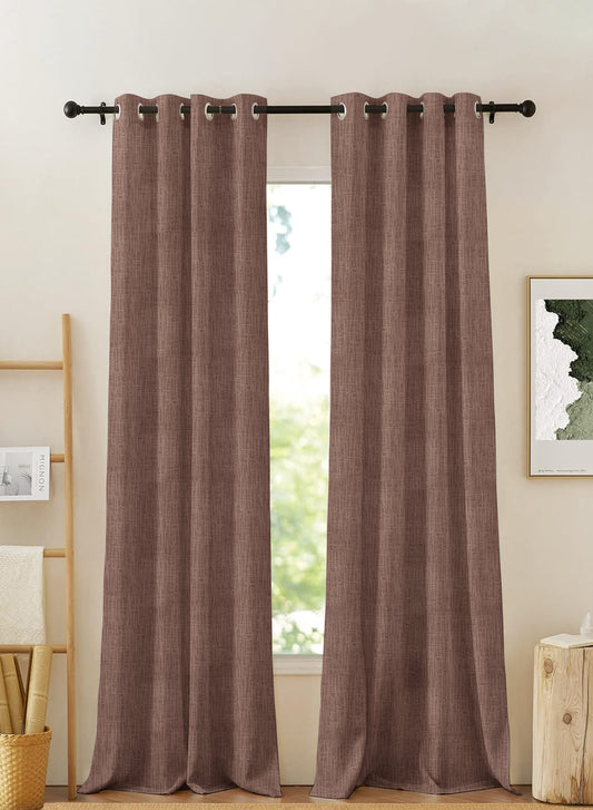 Elora Textured Blackout Curtains | Minimal Design & Total Light Block | Caramel Brown | Set of 2 | Fully Customizable