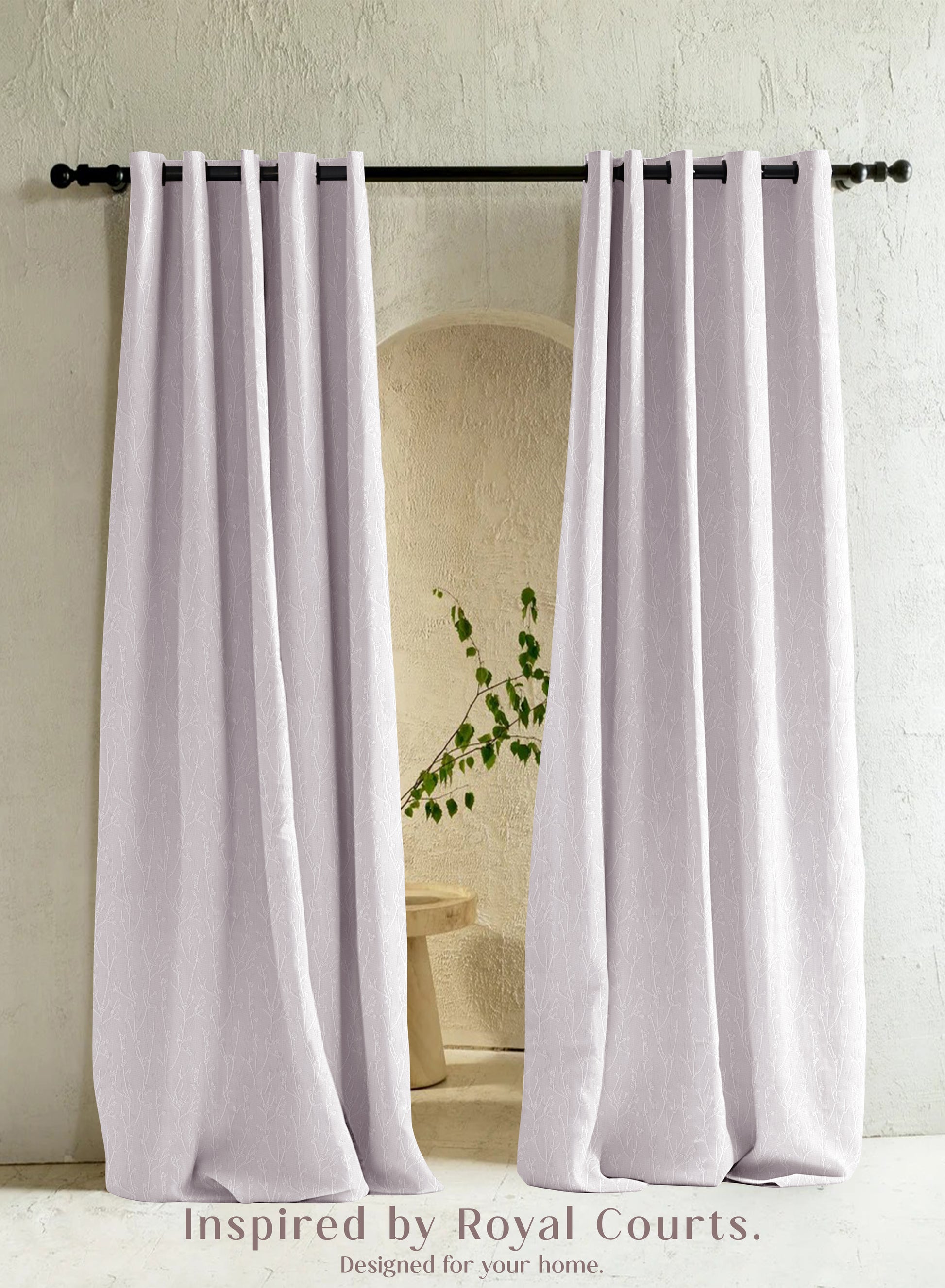 Bern Jacquard Blackout Curtains | Delicate Branch Embroidery & Total Light Block | Snow White | Set of 2 | Fully Customizable