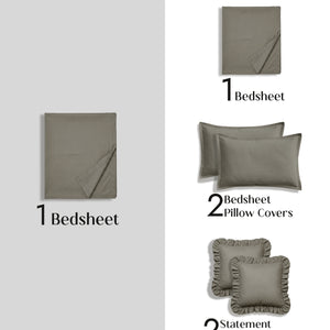 Home Crayons LuxeSoft™ Double Bedsheet Set | Oversized King | Includes 2 Pillow Covers & 2 Cushion Covers | Smoked Coffee