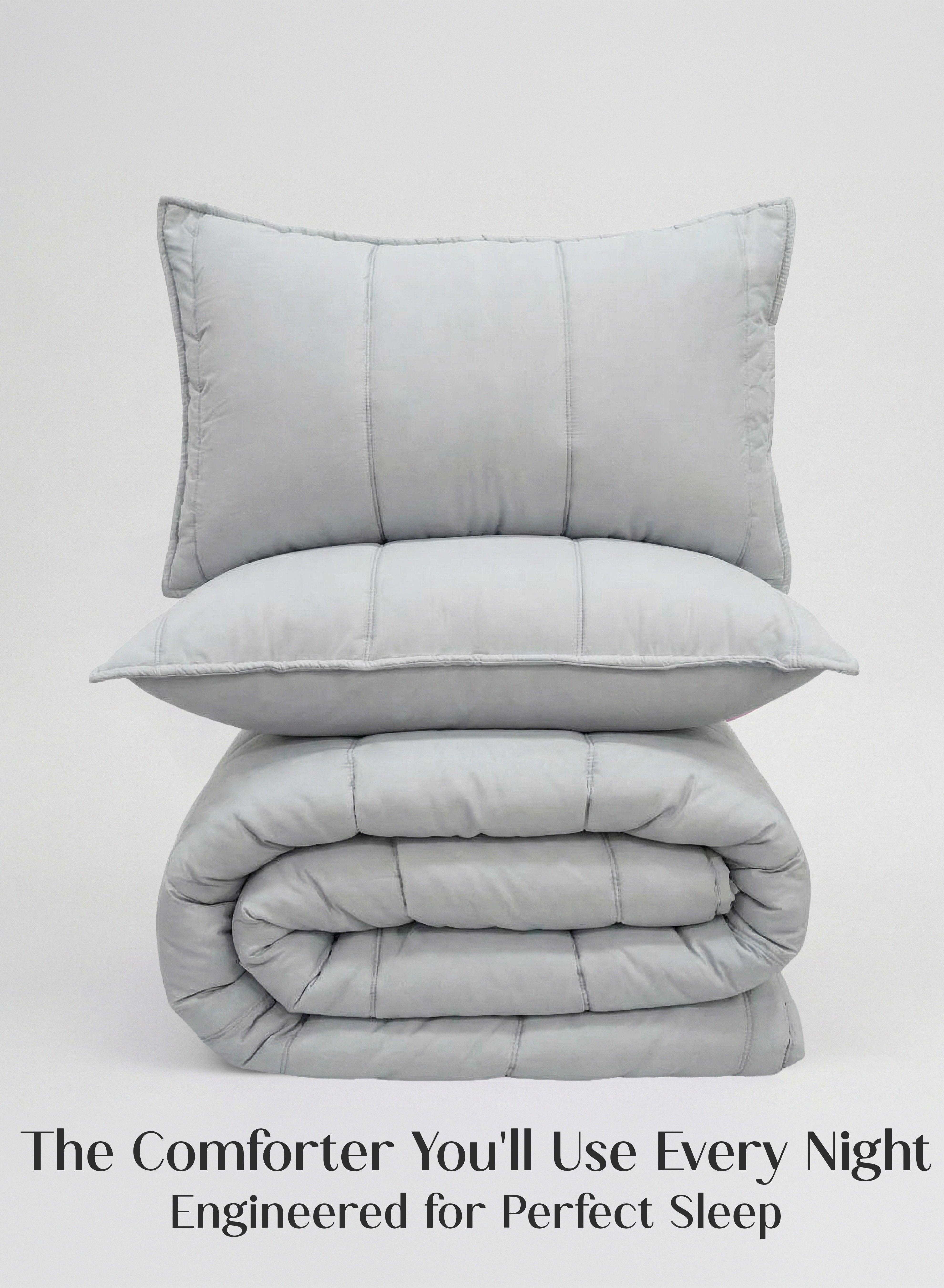 Cocoon AC Comforter Set | 5-Piece Designer Bed Set for Modern Homes | Pearl Gray