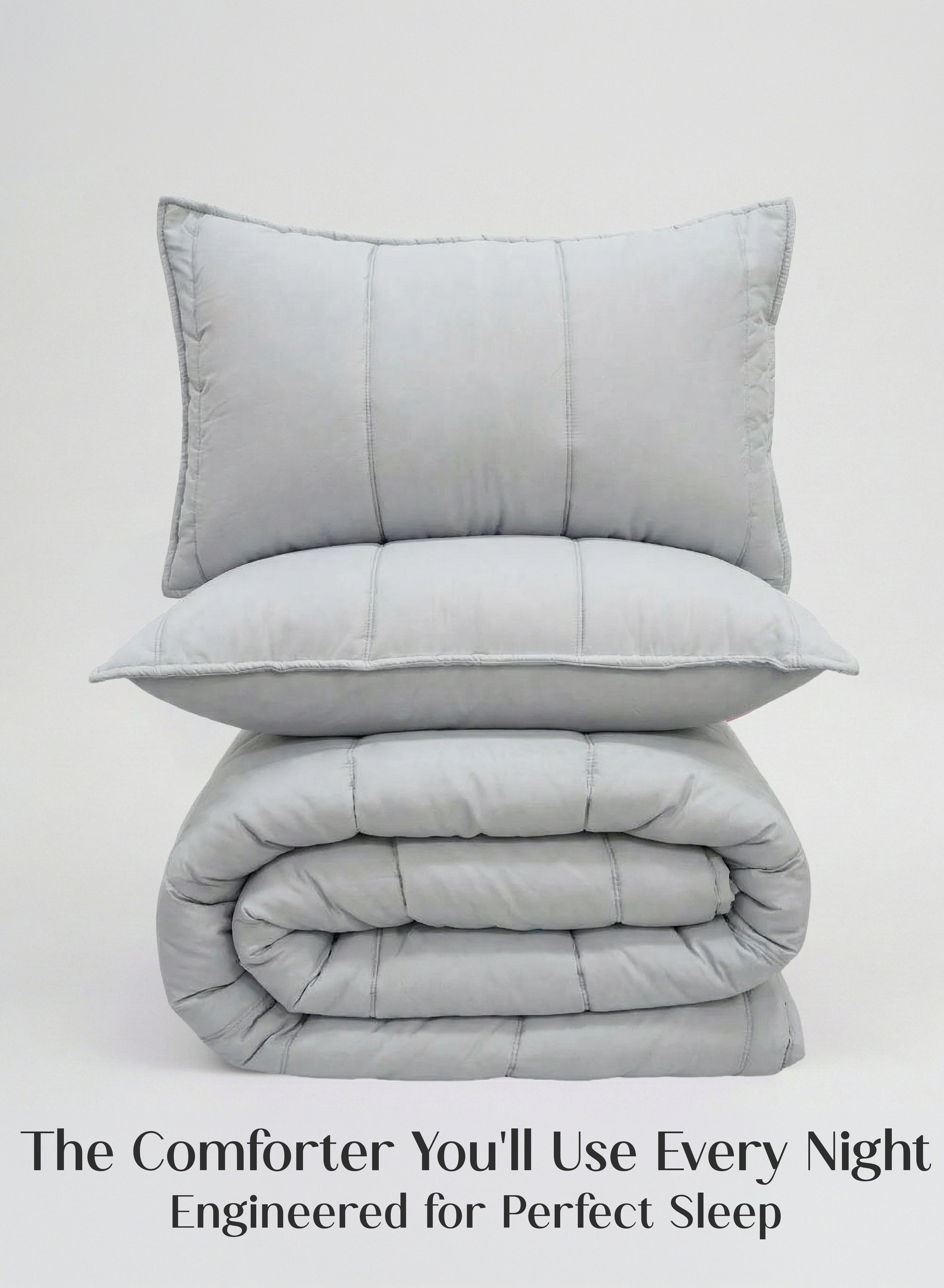 Home Crayons Cocoon AC Comforter Set | 5-Piece Designer Bed Set for Modern Homes | Pearl Gray