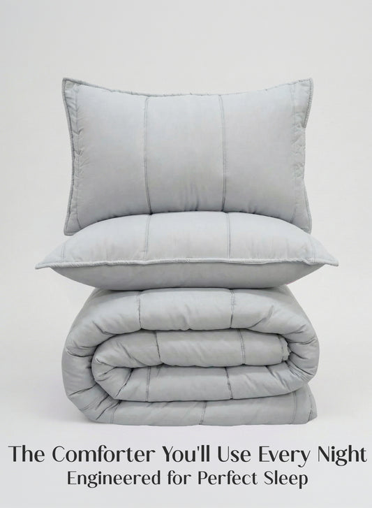 Home Crayons Cocoon AC Comforter Set | 5-Piece Designer Bed Set for Modern Homes | Pearl Gray