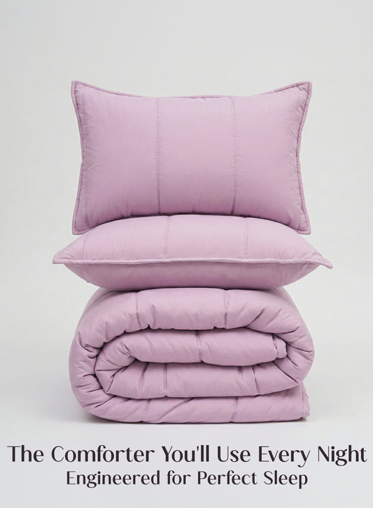 Home Crayons Cocoon AC Comforter Set | 5-Piece Designer Bed Set for Modern Homes | Lilac Daisy