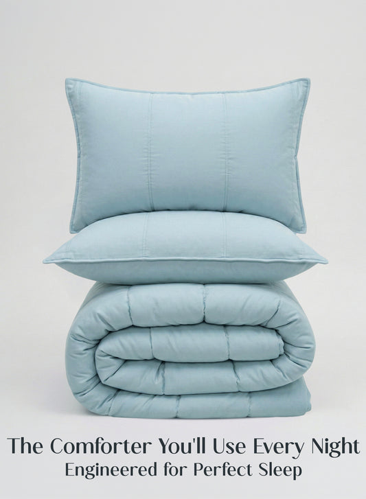 Home Crayons Cocoon AC Comforter Set | 5-Piece Designer Bed Set for Modern Homes | Blue Meadow