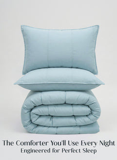 Home Crayons Cocoon AC Comforter Set | 5-Piece Designer Bed Set for Modern Homes | Blue Meadow