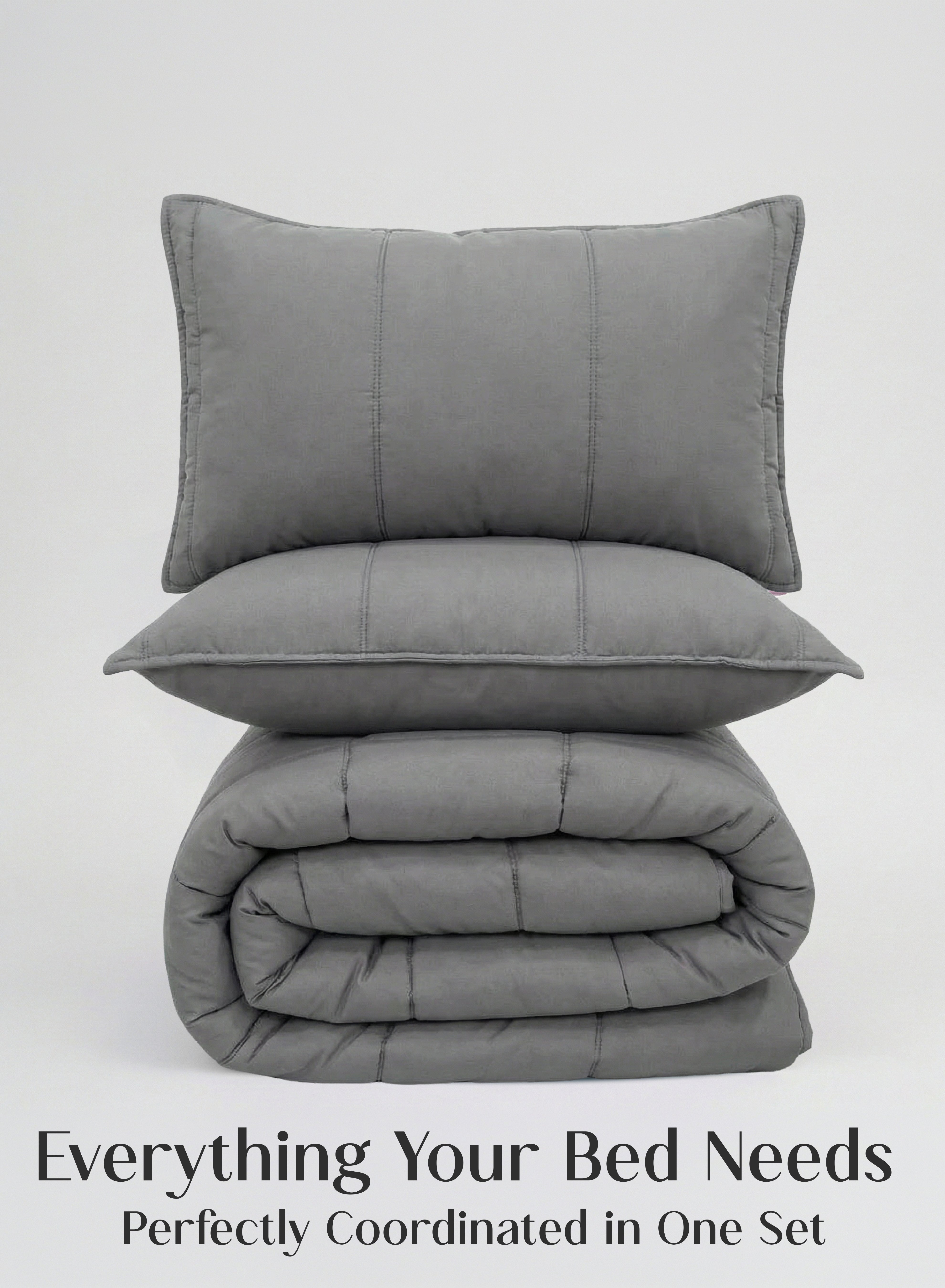 Cocoon 8-Piece Bedding Set | Coordinated Comforter, Fitted Sheet & Covers in One Set | Moonstone Gray