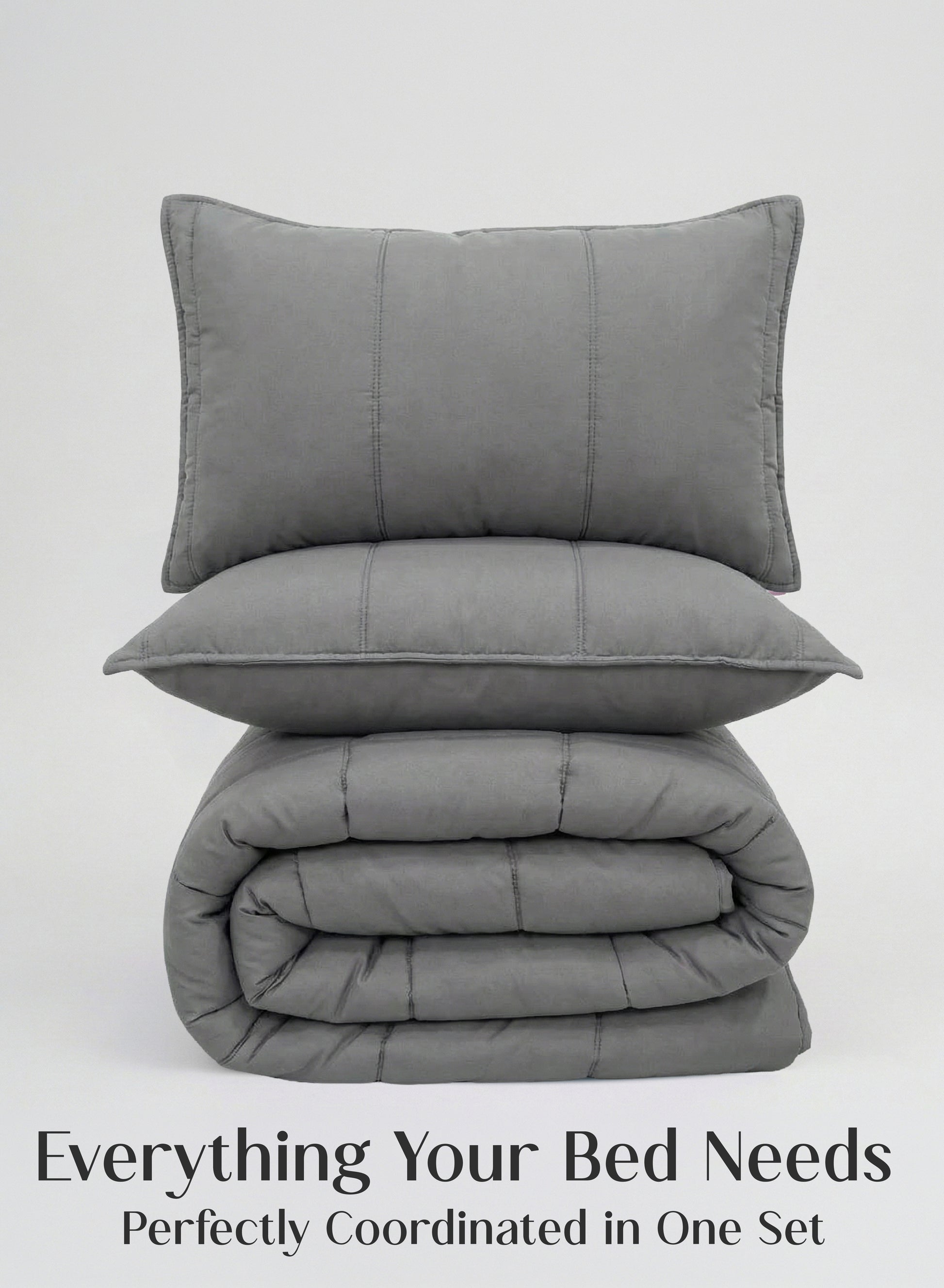 Home Crayons Cocoon 8-Piece AC Bedding Set | Coordinated Comforter, Fitted Sheet & Covers in One Set | Moonstone Gray