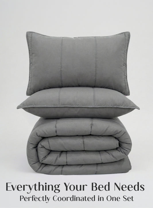 Home Crayons Cocoon 8-Piece AC Bedding Set | Coordinated Comforter, Fitted Sheet & Covers in One Set | Moonstone Gray
