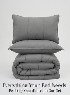 Home Crayons Cocoon 8-Piece AC Bedding Set | Coordinated Comforter, Fitted Sheet & Covers in One Set | Moonstone Gray