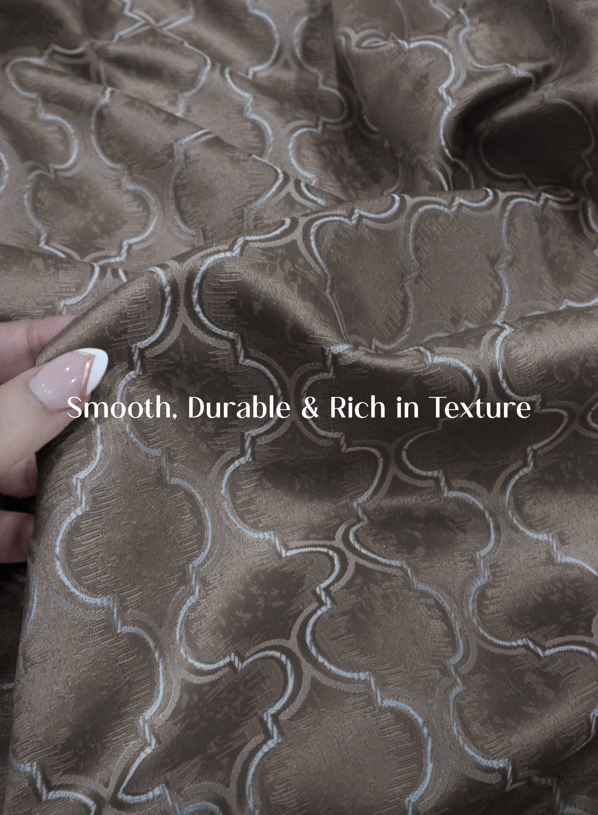 Teramo Jacquard Room Darkening Curtains | Crest Jacquard Weave | Peat Brown | Set of 2 | Fully Customizable