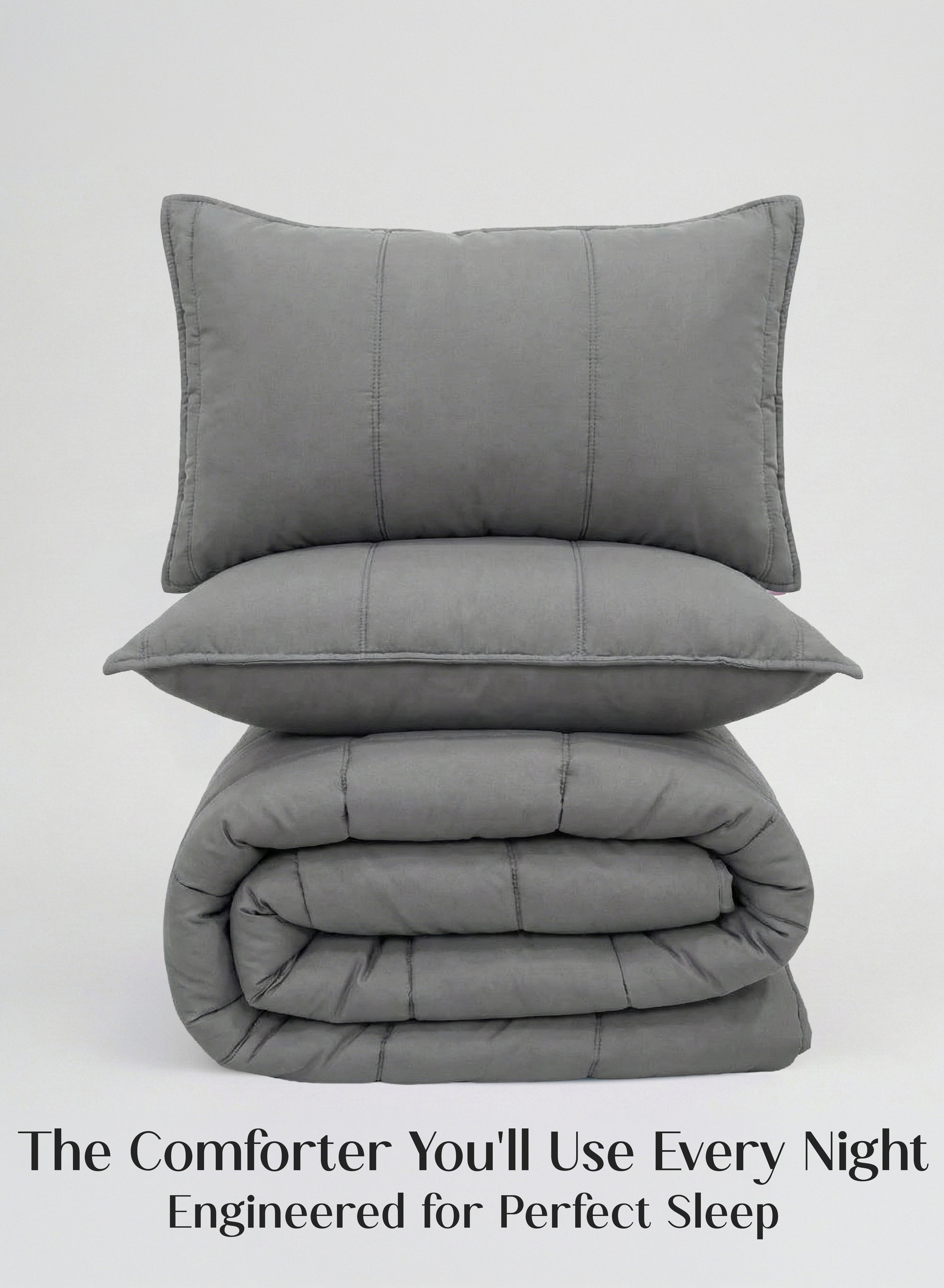 Home Crayons Cocoon AC Comforter Set | 5-Piece Designer Bed Set for Modern Homes | Moonstone Gray