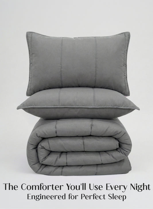 Home Crayons Cocoon AC Comforter Set | 5-Piece Designer Bed Set for Modern Homes | Moonstone Gray