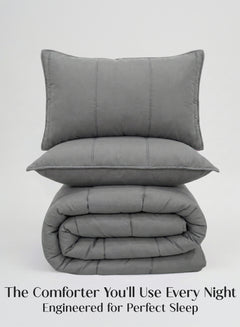 Home Crayons Cocoon AC Comforter Set | 5-Piece Designer Bed Set for Modern Homes | Moonstone Gray