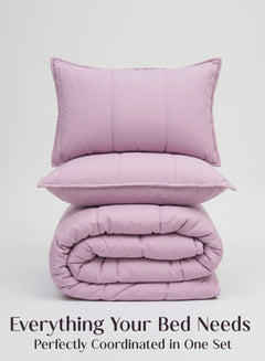 Home Crayons Cocoon 8-Piece AC Bedding Set | Coordinated Comforter, Fitted Sheet & Covers in One Set | Lilac Daisy