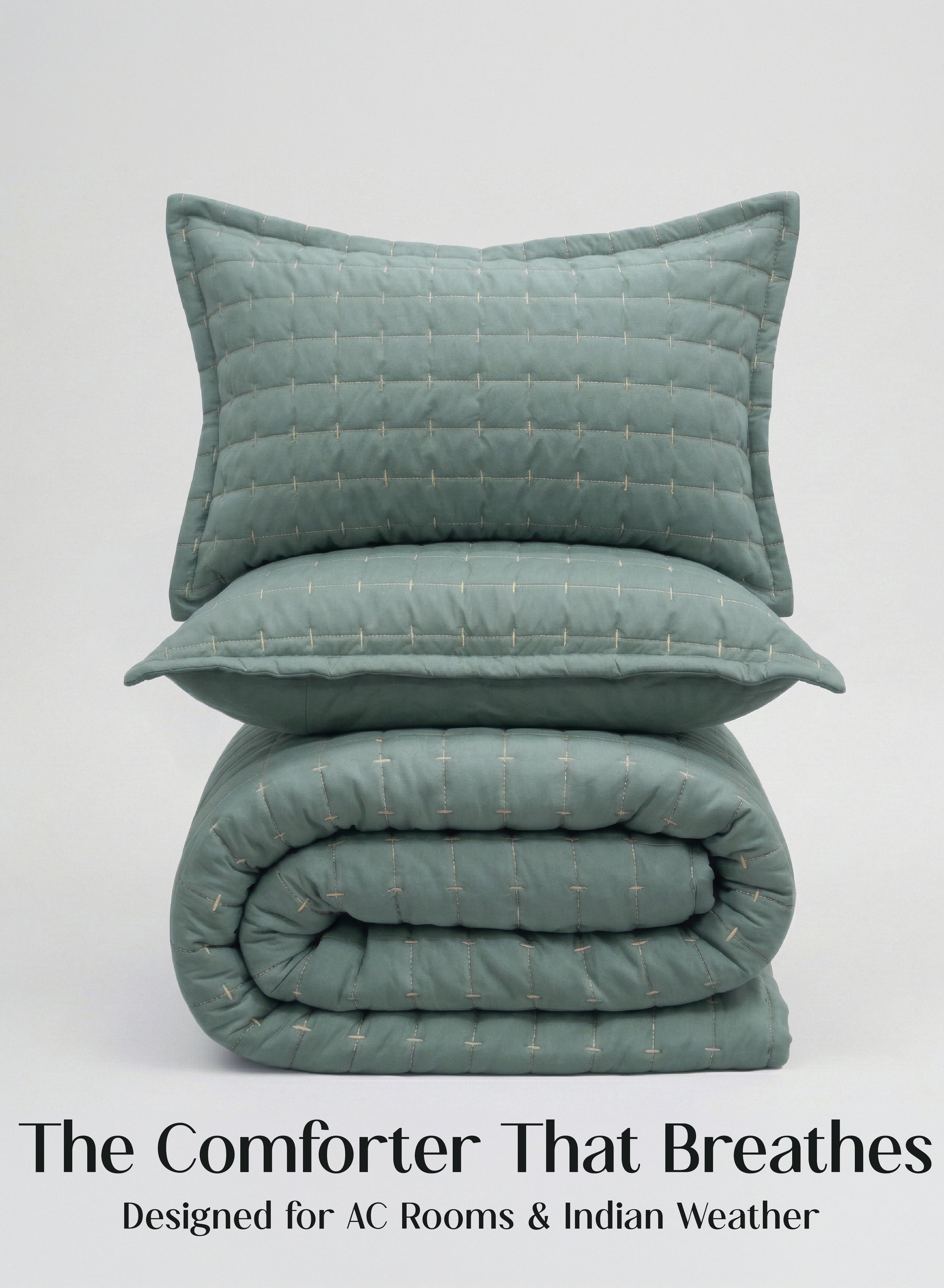 Home Crayons CloudTouch™ 5-Piece AC Comforter Set | 33% Oversized | Includes 2 Pillow & 2 Cushion Covers | Sage Green