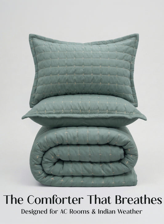 Home Crayons CloudTouch™ 5-Piece AC Comforter Set | 33% Oversized | Includes 2 Pillow & 2 Cushion Covers | Sage Green