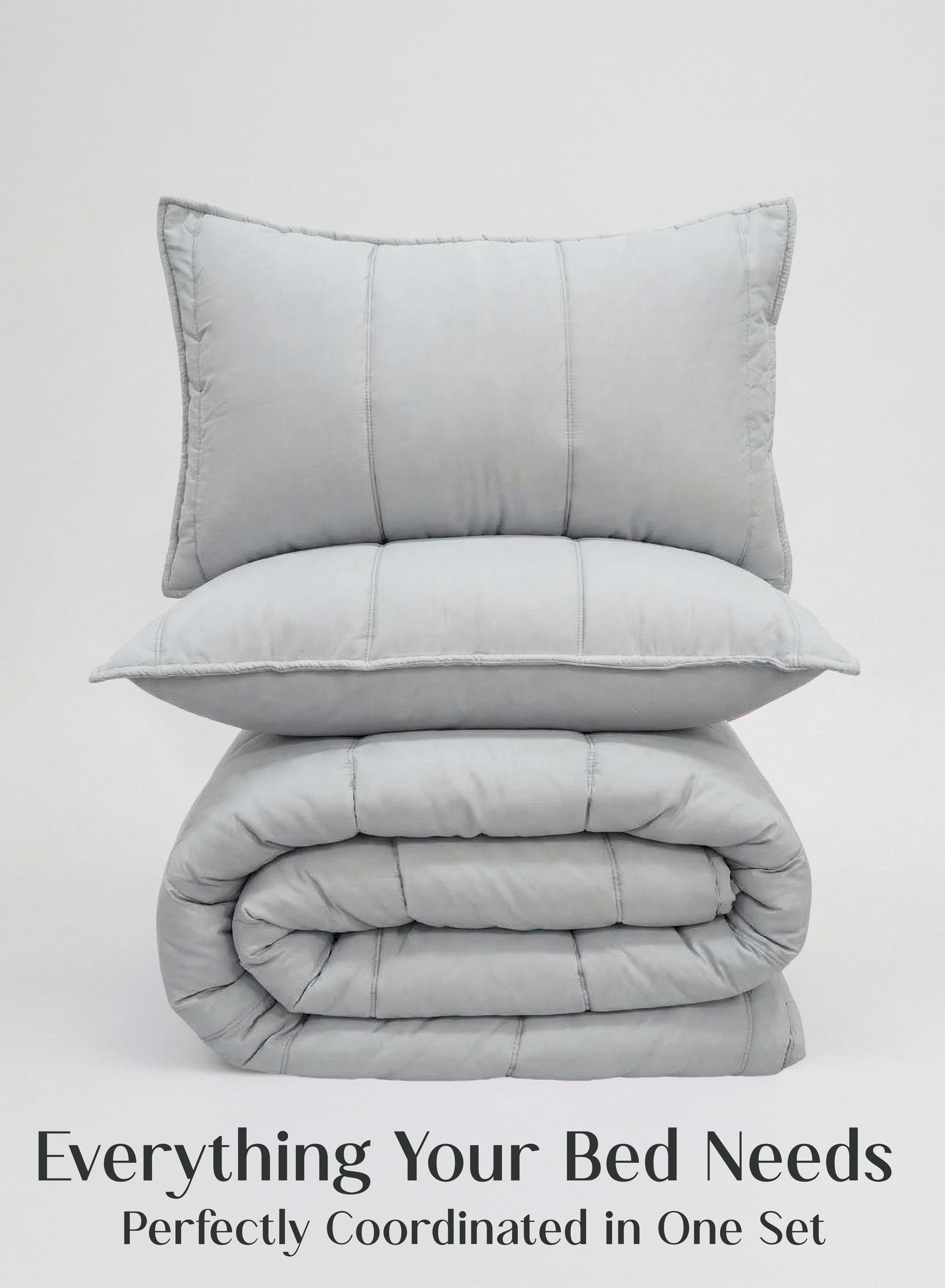 Cocoon 8-Piece Bedding Set | Coordinated Comforter, Fitted Sheet & Covers in One Set | Pearl Gray