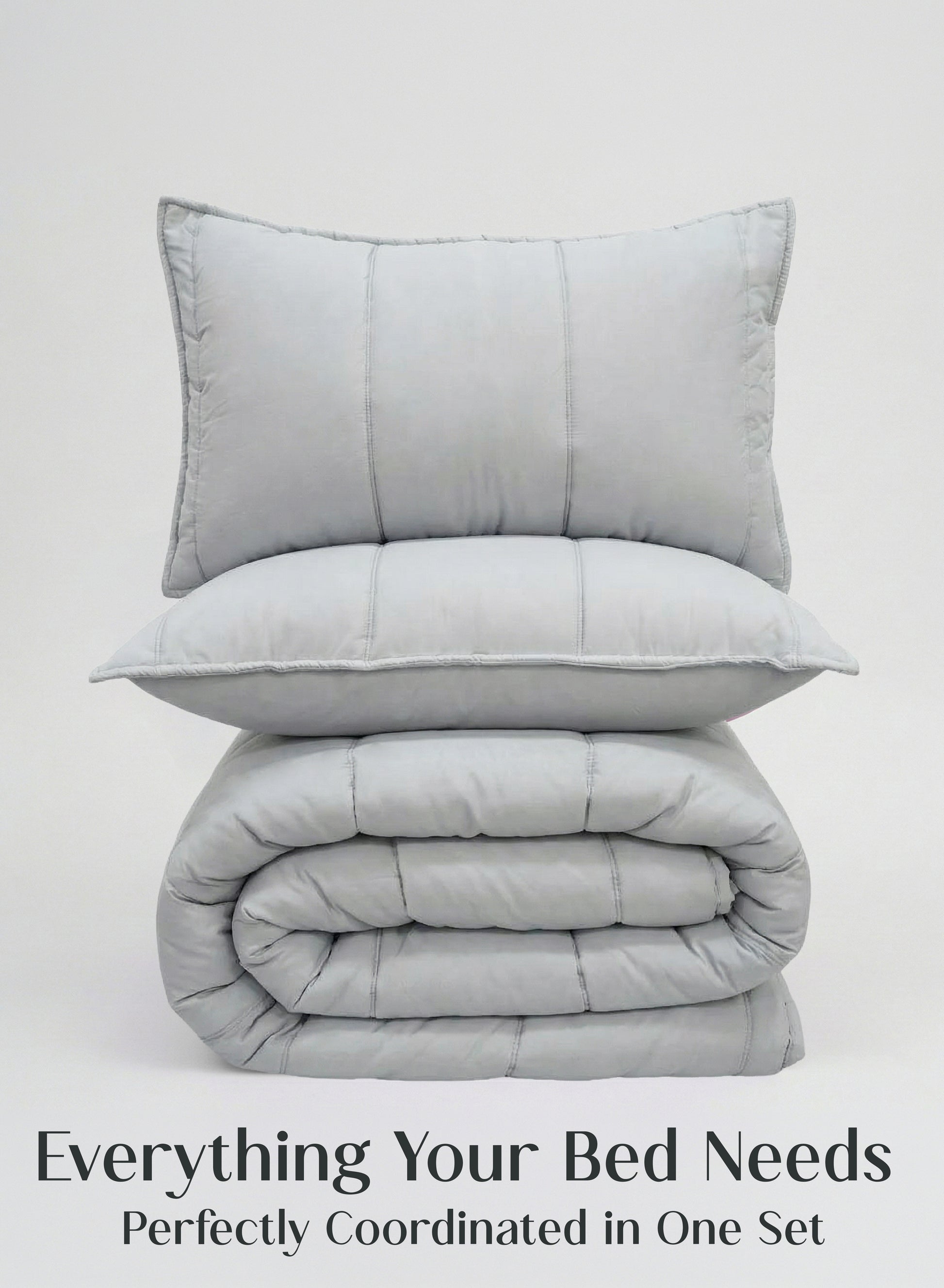 Home Crayons Cocoon 8-Piece AC Bedding Set | Coordinated Comforter, Fitted Sheet & Covers in One Set | Pearl Gray