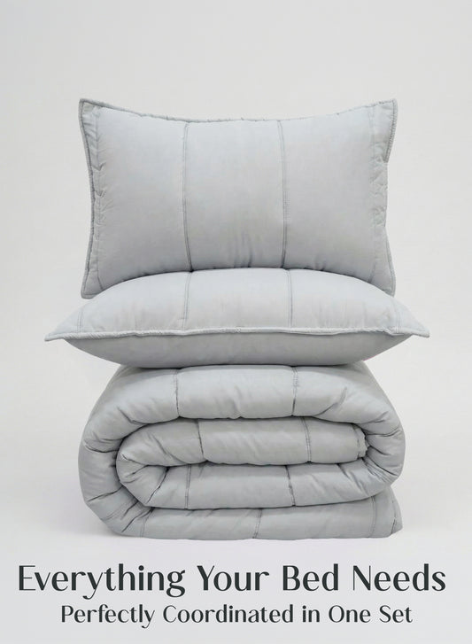 Home Crayons Cocoon 8-Piece AC Bedding Set | Coordinated Comforter, Fitted Sheet & Covers in One Set | Pearl Gray