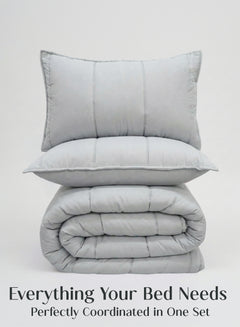 Home Crayons Cocoon 8-Piece AC Bedding Set | Coordinated Comforter, Fitted Sheet & Covers in One Set | Pearl Gray